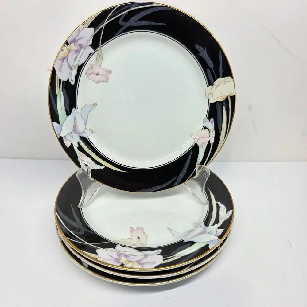 Mikasa CHARISMA BLACK Set Of 4 Floral 7 1/2